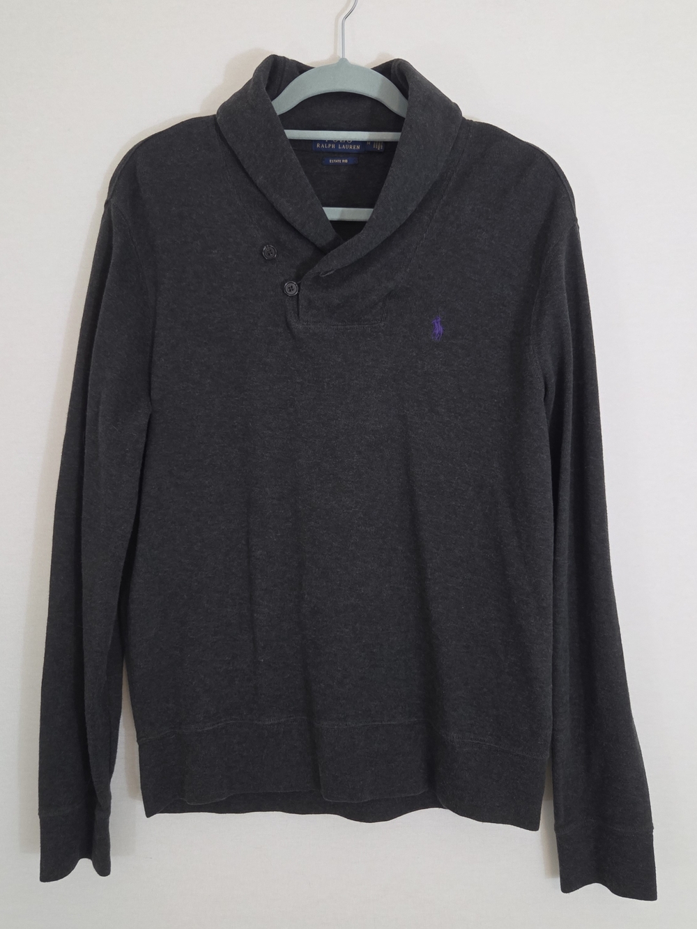 Polo by Ralph Lauren Charcoal Shawl-Collar Pullover with Purple Pony